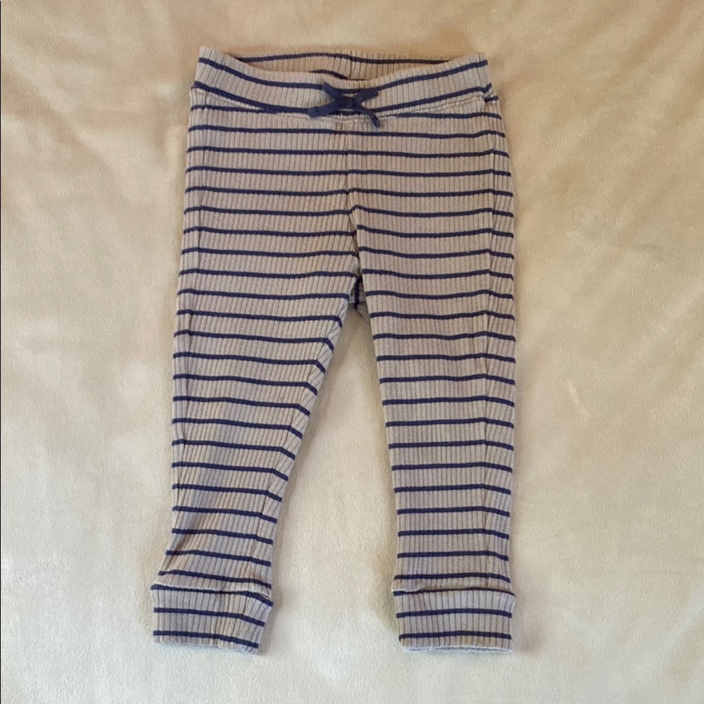 Hanna Andersson Tan and Blue Striped Capri Leggings